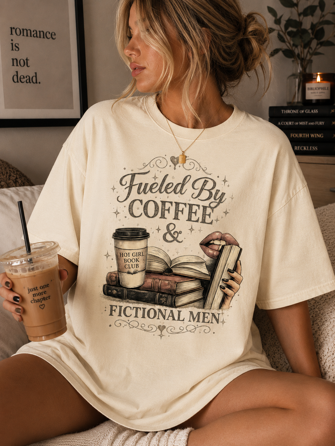 Coffee & Fictional Men Tee — Fueled By Coffee Book Lover Shirt