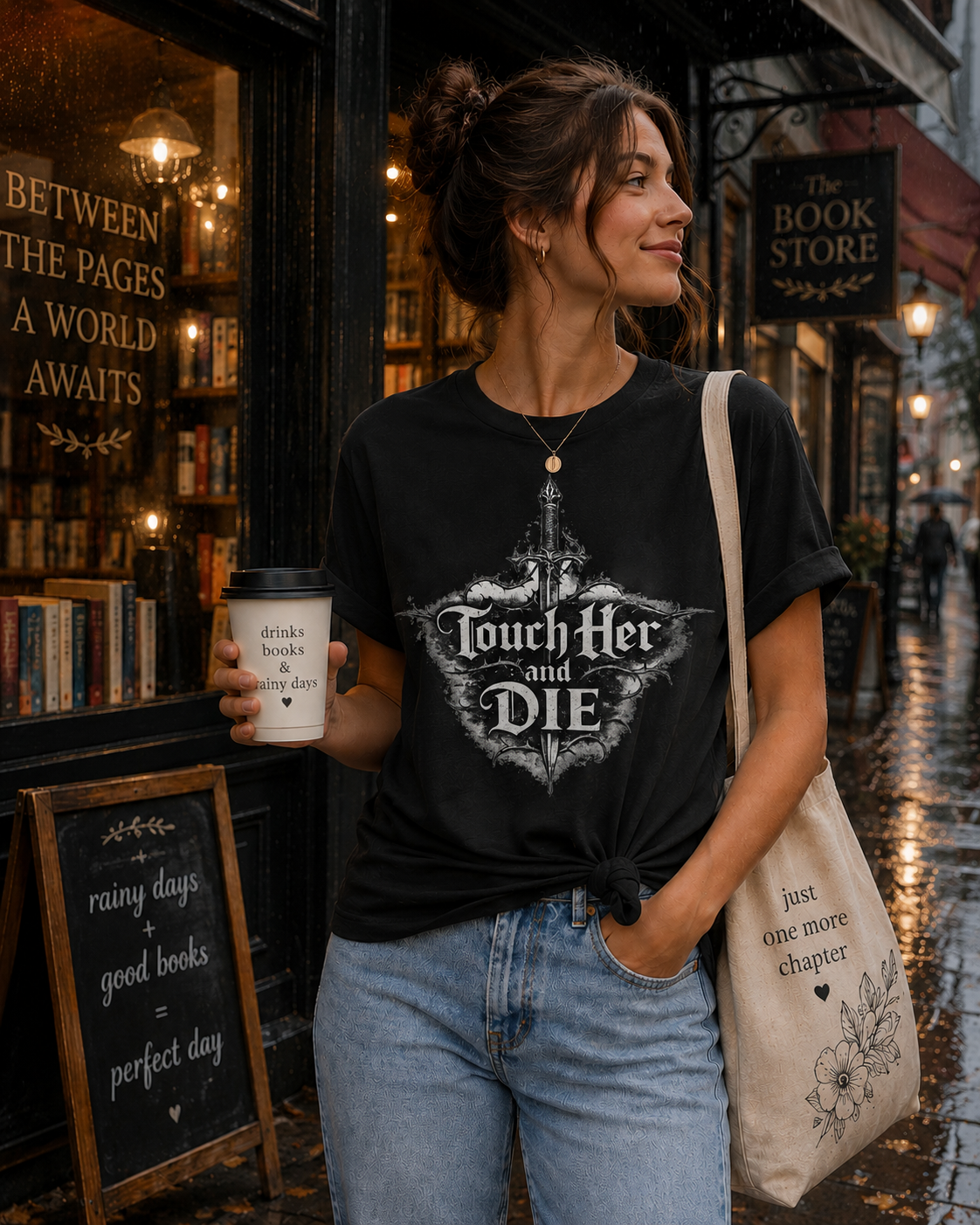 Touch Her and Die Sword Graphic Tee — Gothic Statement T-Shirt